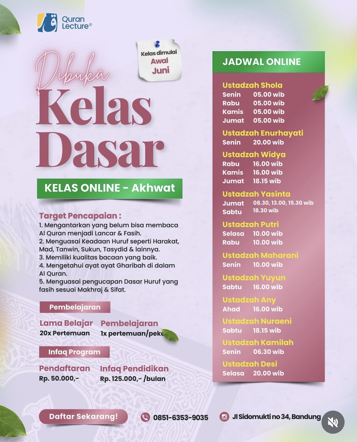 Pendaftaran Tajwid Online - Akhwat